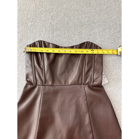 NWT ASTR The Label Carmen Brown Faux Leather Strapless Mini Dress -Size Small - Picture 9 of 9